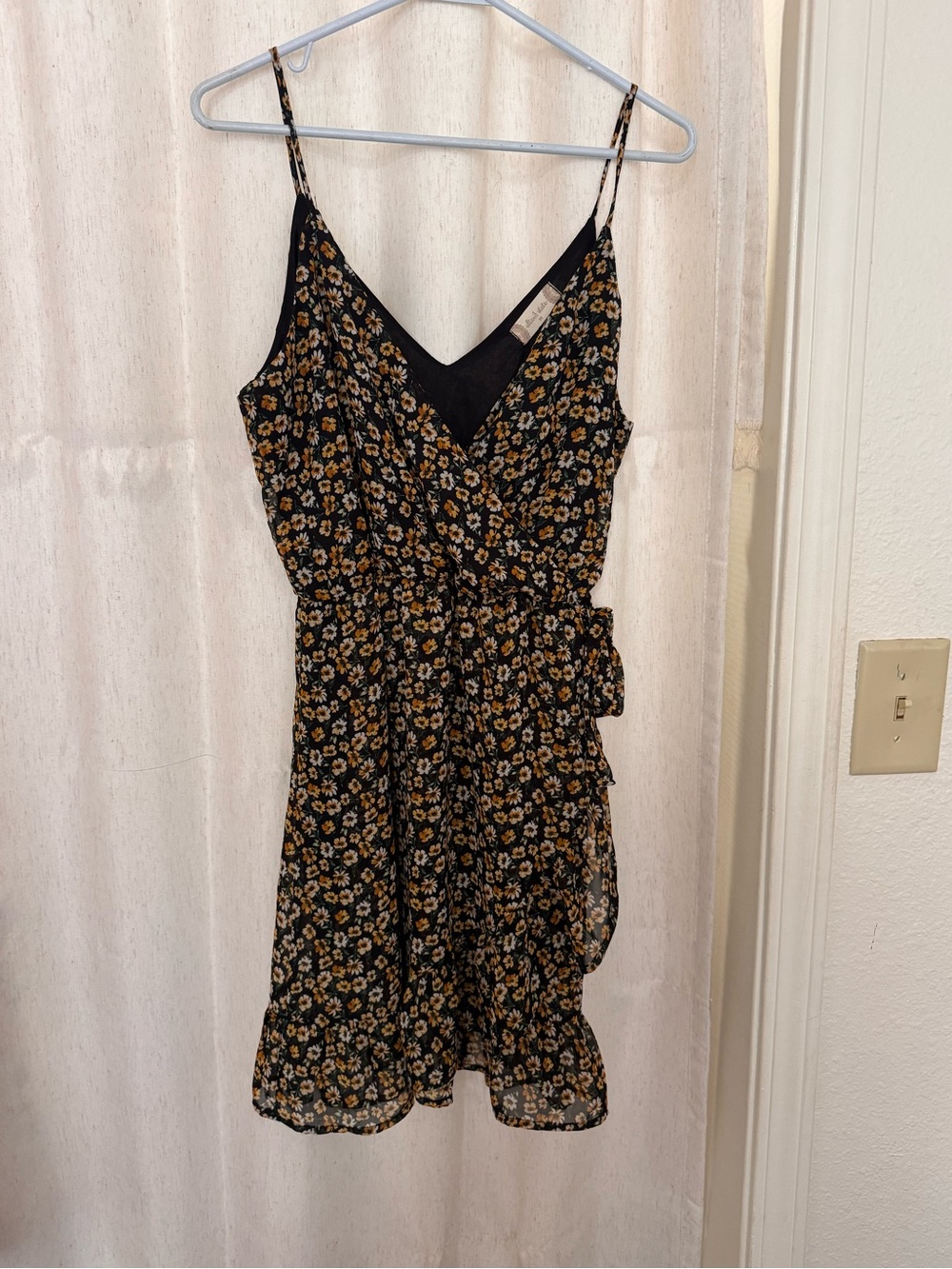 Floral Sundress - Black with Mustard and White Flowers